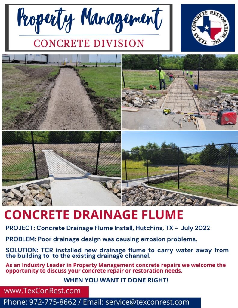 Concrete Drainage Flume Install, Hutchins, TX - July 2022